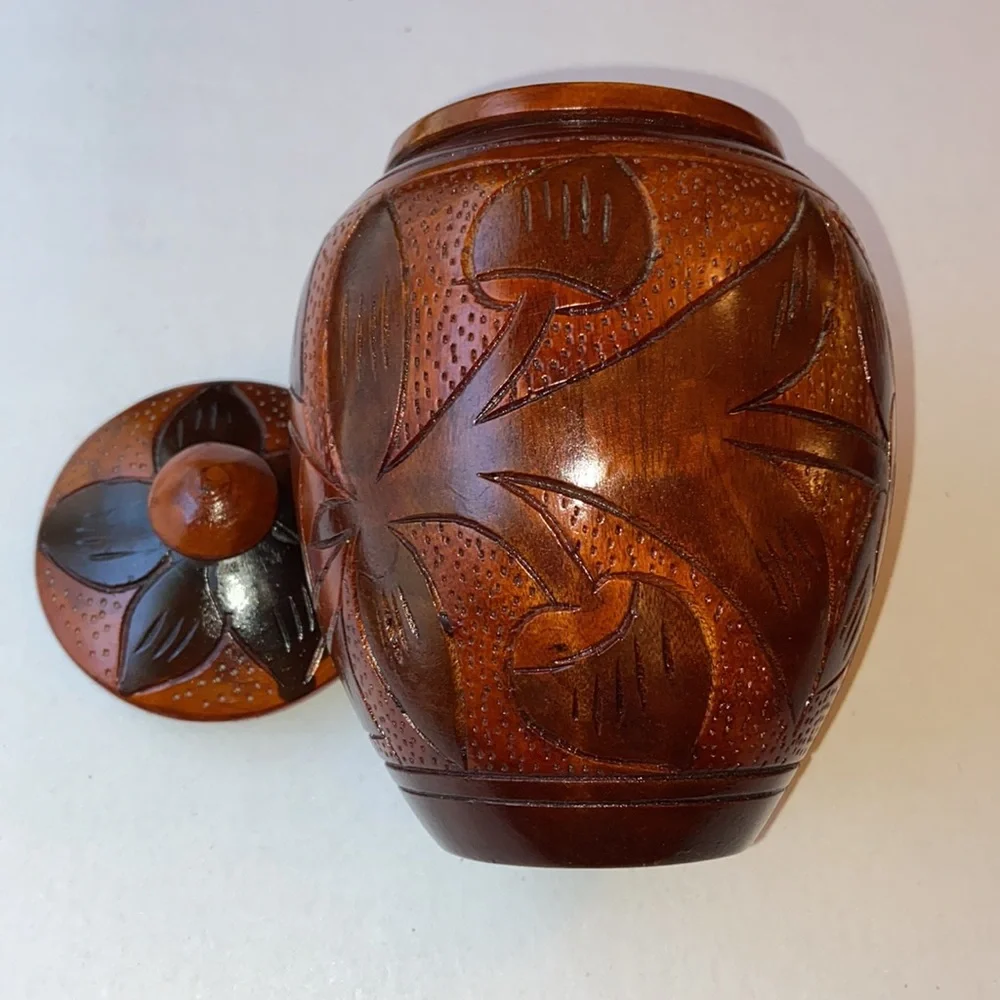 Jamaican Hand Carved Tropical Wood Jars